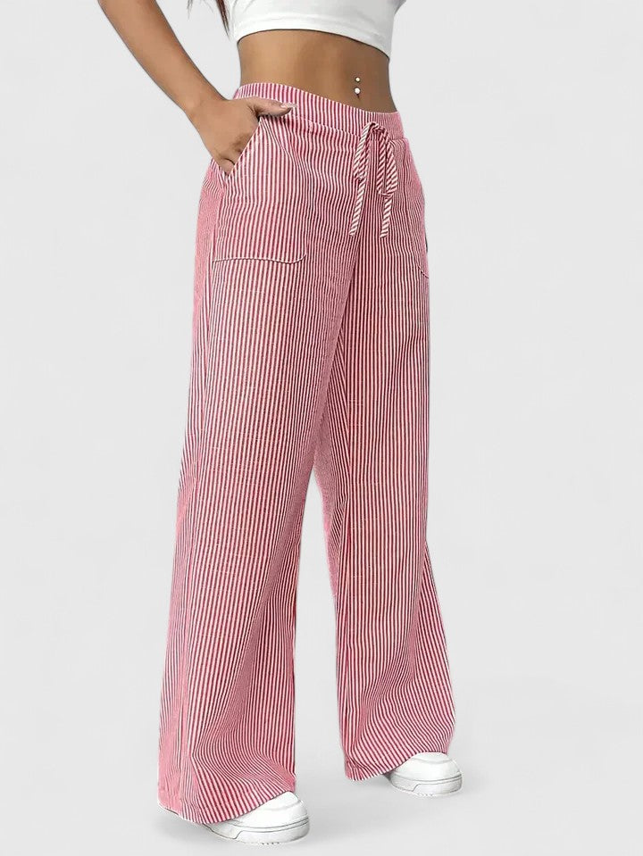 Elegante Damen Wide-Leg Hose mit elastischem Bund, Bindeband & aufgesetzten Taschen.