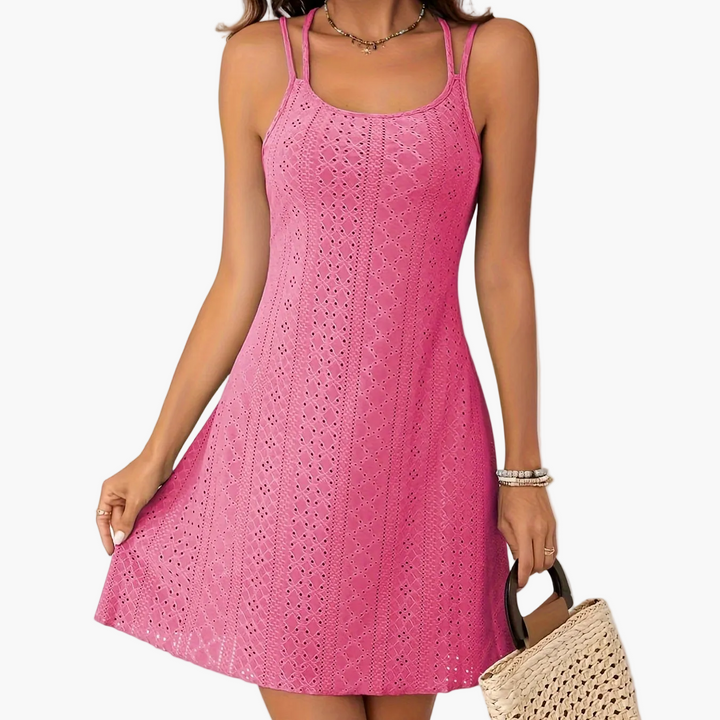 Stilvolles Damen Sommerkleid mit Doppelträgern, ideal für Urlaub, Strand und entspannte Sommerabende.