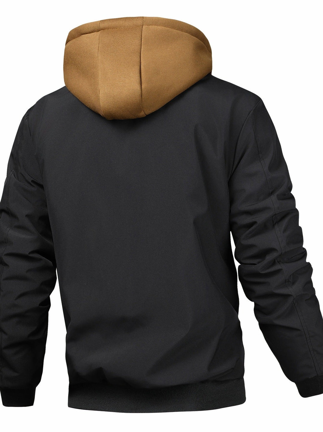 Detail der funktionalen Kapuze der Herren Bomberjacke, schützt effektiv vor Wind und Kälte im Herbst.