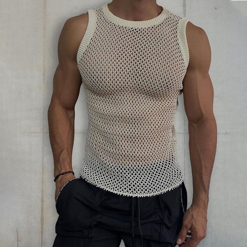 Stylische, durchsichtige Herren Strickweste Milo. Perfekt für moderne Freizeit-Looks und Layering im Sommer, leicht & bequem.