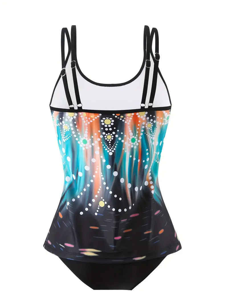 Modisches schwarzes Damen Tankini Set als bequeme Bademode für den Sommer. Perfekt als Strand Outfit oder Pool Kleidung.