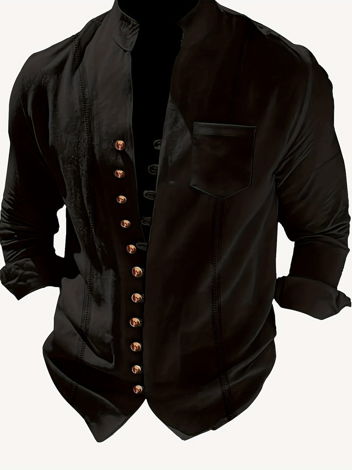 Schickes Businesshemd für Herren mit Stehkragen. Elegantes Langarmhemd im Vintage-Look für Männer.