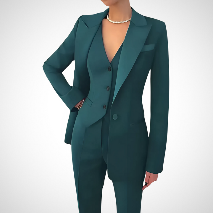 Elegantes Frauen Anzug Komplettset. Der 3-Teiler bietet Stil für Büro, Anlässe & den professionellen Look.