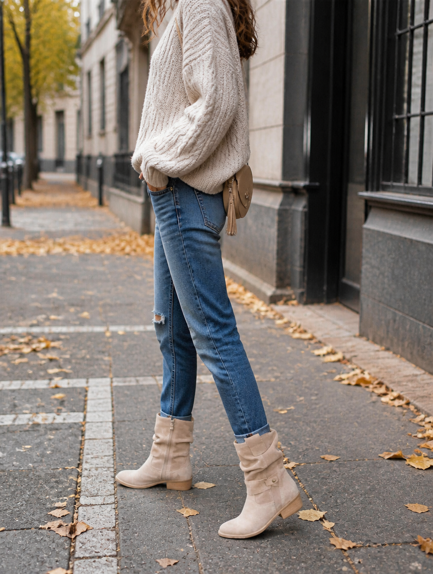 Lässige Damen Boots mit flachem Absatz und superweichem Fußbett; ideal für den täglichen Gebrauch.