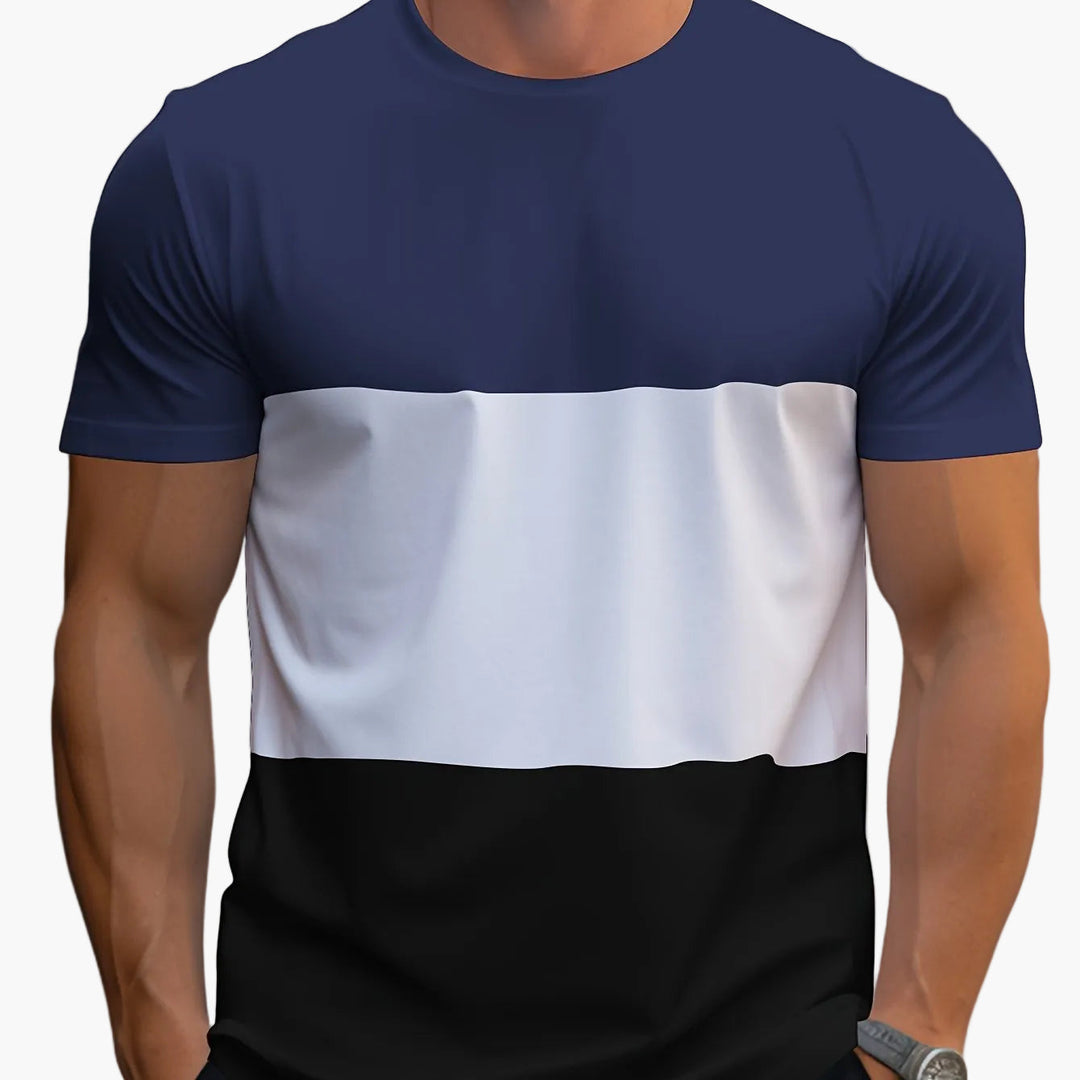 Komfortables Colorblock Herren T-Shirt, kurzärmelig, Streetwear-Look für den Sommer.
