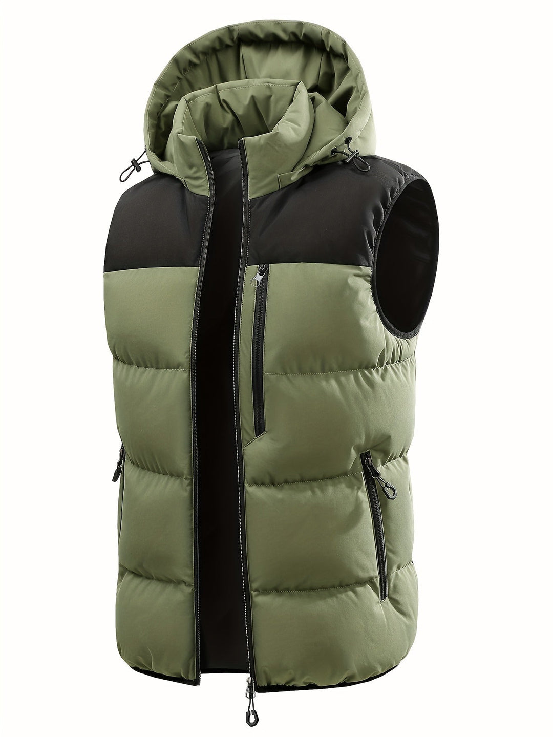 Stylische zweifarbige Herrenweste mit Kapuze, gesteppt, für einen lässigen Outdoor-Look und Komfort.