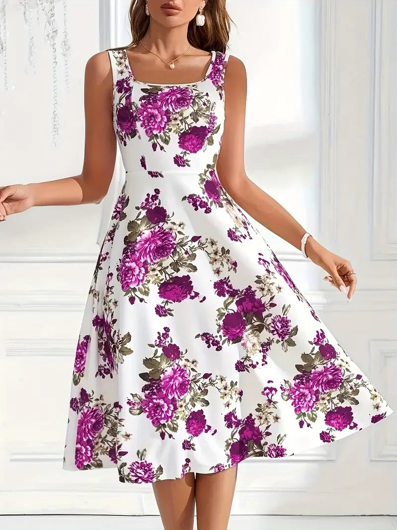 Modisches Damen Midi-Kleid, fließend und elegant, mit dezentem floralem Muster.