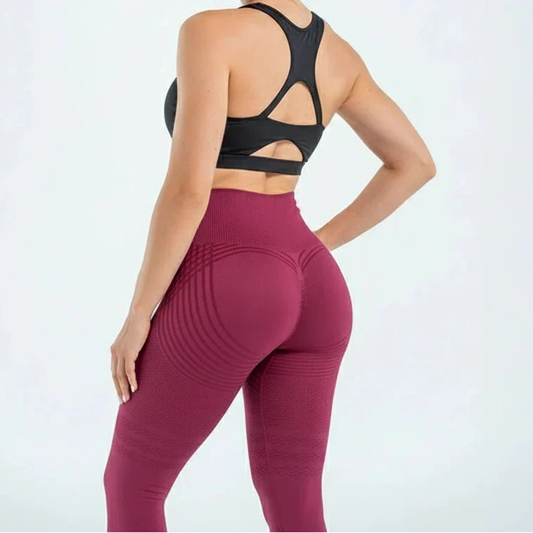 Detailansicht: Atmungsaktive Textur der Damen High Waist Kompressionsleggings für Sport & Alltag.