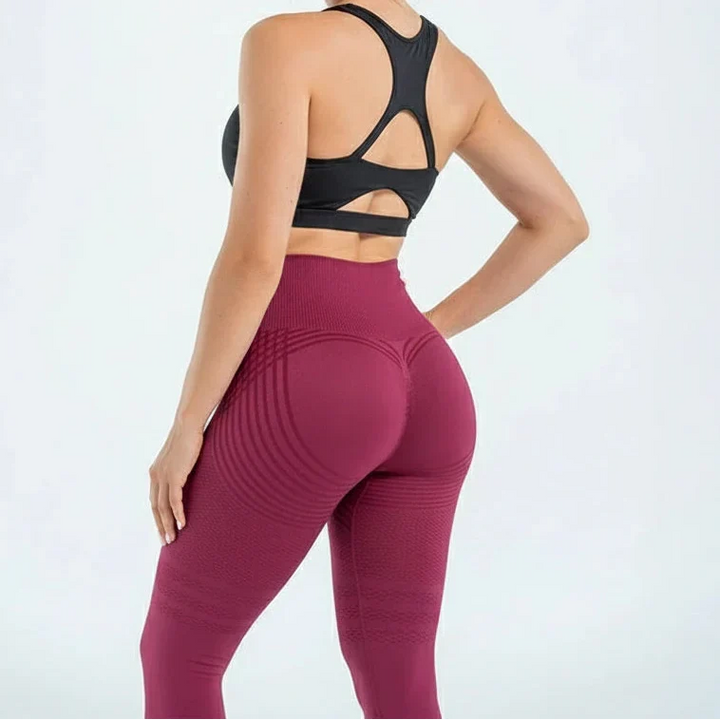 Detailansicht: Atmungsaktive Textur der Damen High Waist Kompressionsleggings für Sport & Alltag.