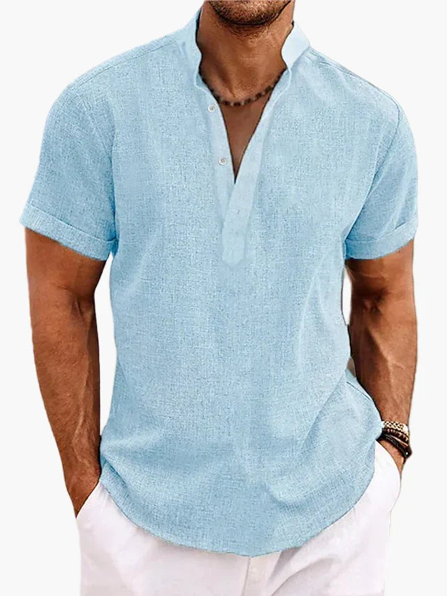 Elegantes Herren Kurzarm Henley Shirt, basic uni Design, ideal für warme Tage & entspannte Anlässe.