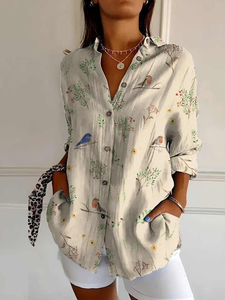 Vielseitige elegante Damenbluse, florales Muster, ideal als Freizeitbluse oder Business Casual Oberteil.