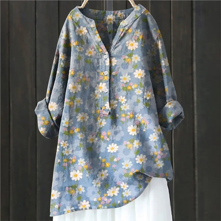 Vielseitige Damen Blütenbluse Sophie, modisches Oberteil mit Blumenmuster für Büro oder Freizeit.