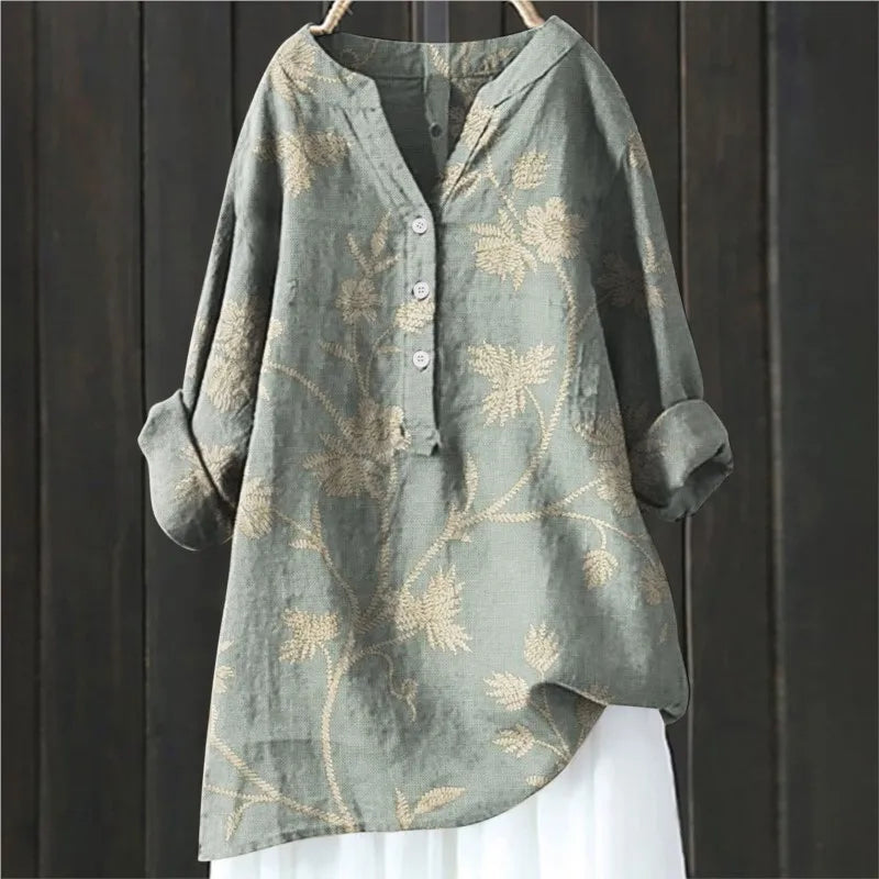 Sophie Blütenbluse für Damen mit lebhaftem Blumenmuster. Perfekt für Freizeit, Büro und schicke Anlässe.