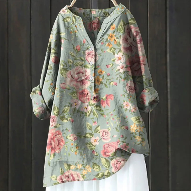 Luftige Sophie Blütenbluse für Damen. Perfekte Frühling- & Sommerbluse mit Blumenmuster für Eleganz.