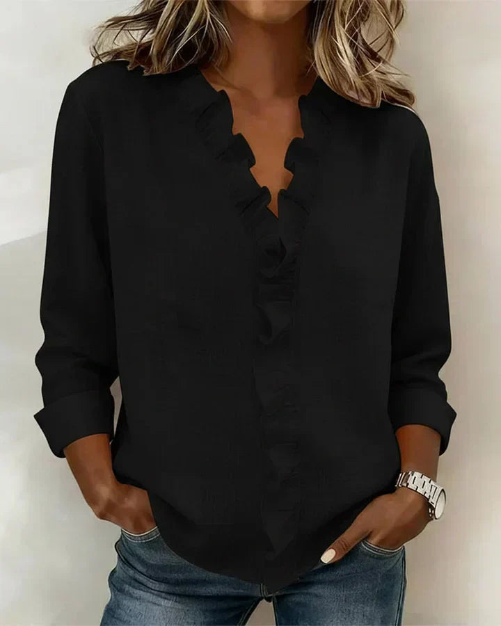 Bequeme Dreiviertelarm-Bluse für Damen, perfekt für Frühling & Sommer. Stilvolles Oberteil mit V-Ausschnitt.