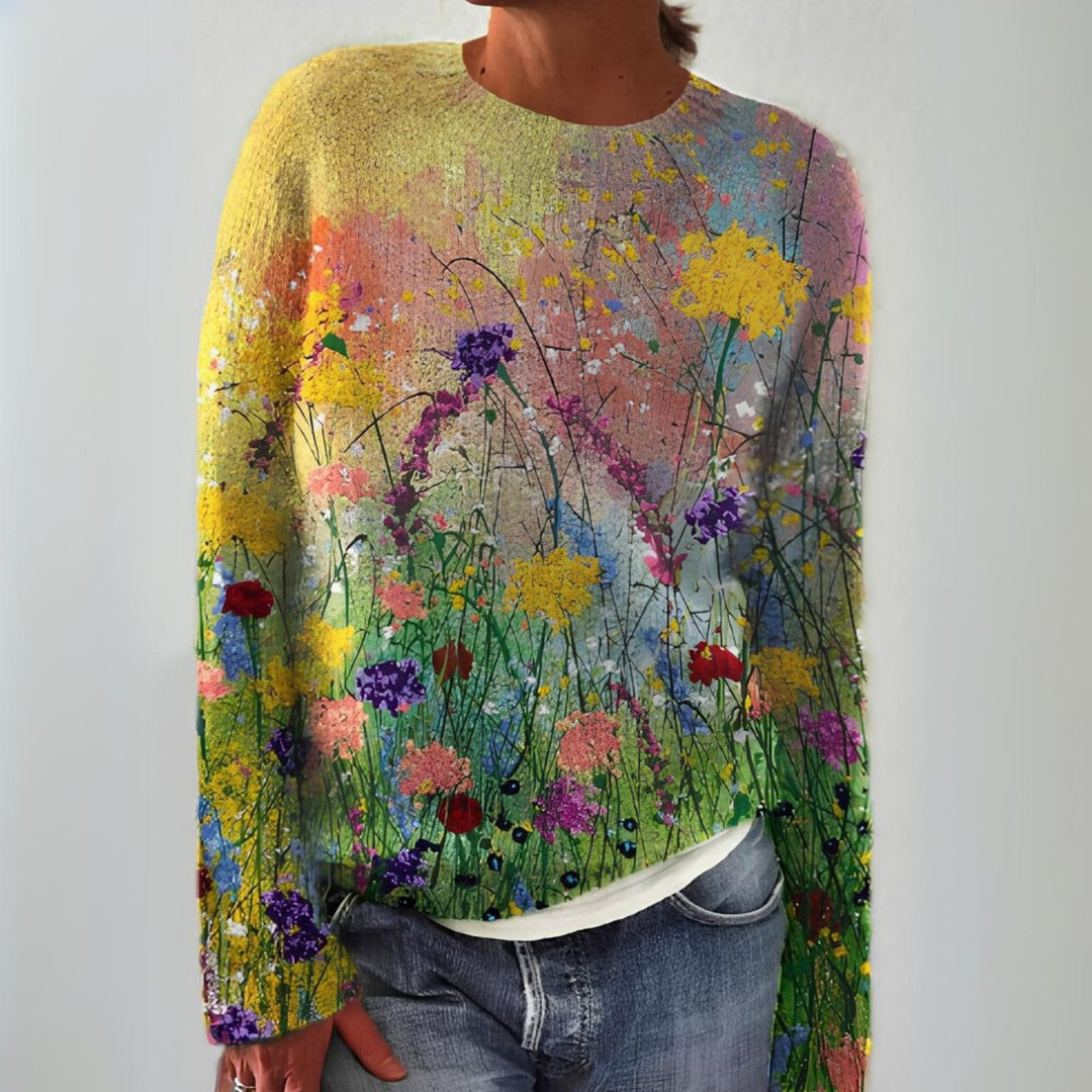 Eleganter Damen Strickpullover mit stilvollem Blumenmuster, Langarm, ideal für Herbst & Winter Freizeitmode.