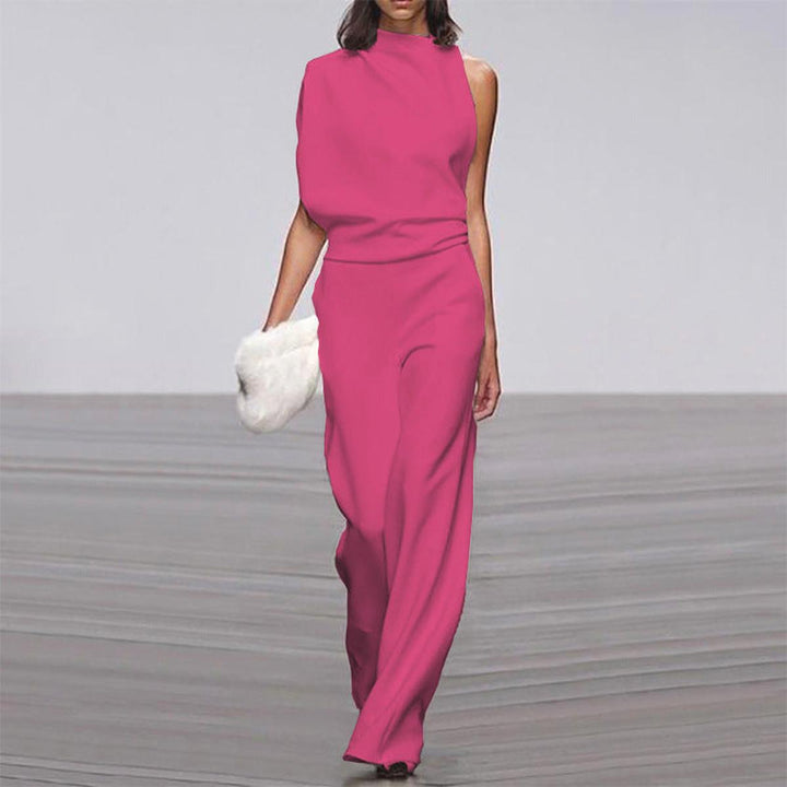 Festlicher Damen-Jumpsuit mit weitem Bein, One-Shoulder. Der perfekte elegante Look für Hochzeitsgast & Feiern.