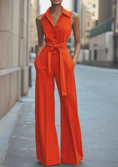 Eleganter Damen Jumpsuit mit Gürtel, perfekt für festliche Anlässe, Hochzeiten & Abendmode. Langer Schnitt, V-Ausschnitt, weite Beine.