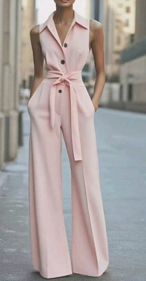 Langer Damen Jumpsuit mit V-Ausschnitt, Gürtel und weiten Beinen. Schicker Overall für besondere Gelegenheiten.
