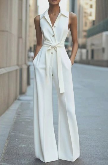 Vielseitiger Damen Jumpsuit mit Gürtel für Abendmode, Business & festliche Anlässe. Moderner, langer Overall.