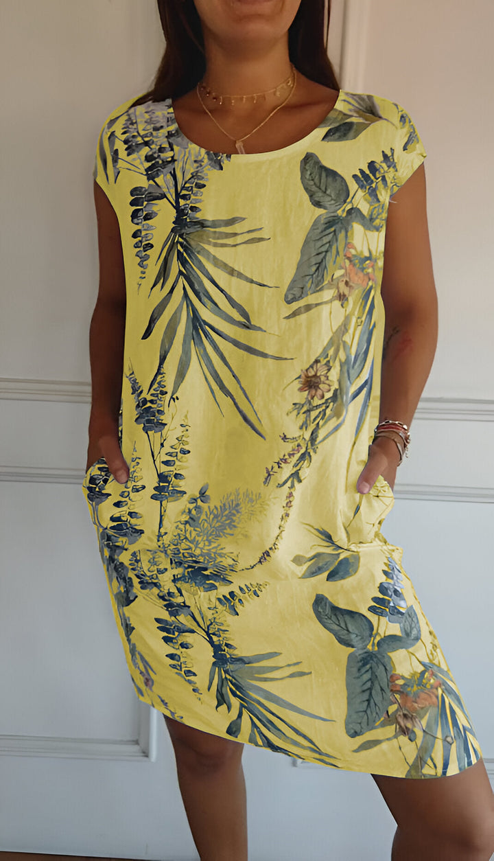 Raffiniertes Damenkleid in Midi-Länge für den Herbst. Rundhals, lange Ärmel – Eleganz trifft Komfort.