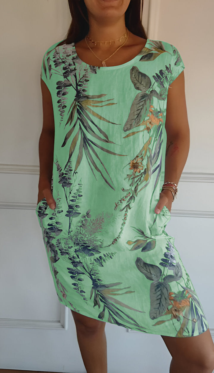 Modisches Damenkleid für den Herbst. Elegantes Midi-Kleid mit Rundhals und langen Ärmeln, sehr bequem.