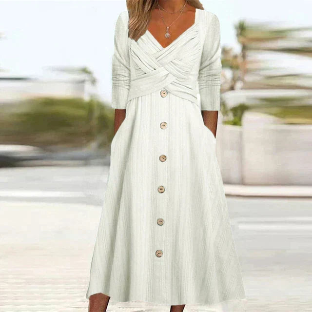 Elegantes Damen Sommerkleid, knielang, in sanfter Farbe, ideal für warme Tage & vielseitige Anlässe.