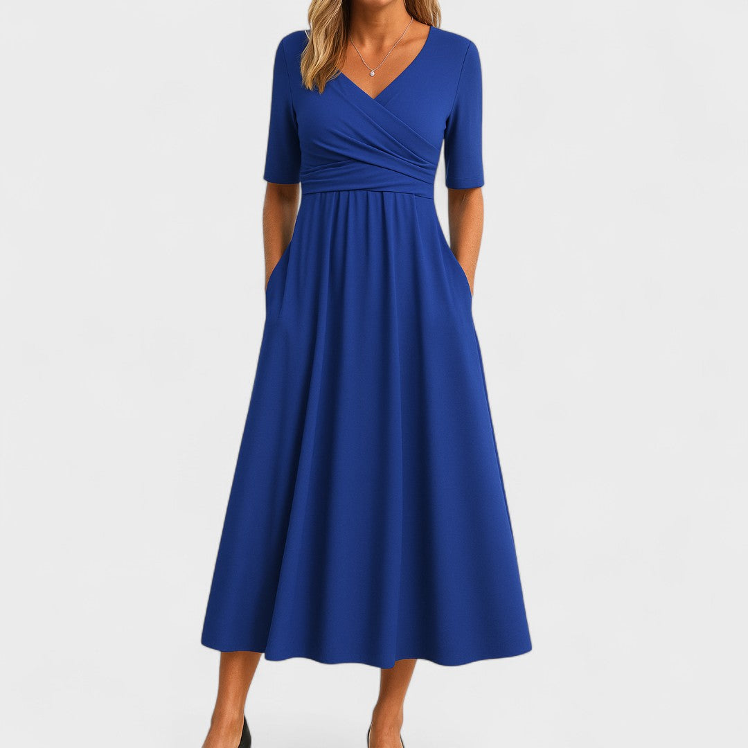 Damen Wickel-Midikleid, elegant & fließend, ideal als Abend- oder Freizeitkleid. Komfortabel und schick.