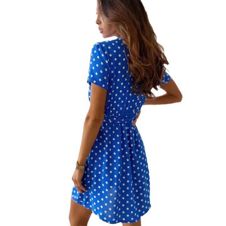 Chices Damen Wickelkleid mit Polka-Dot Muster; elegantes Minikleid mit kurzen Ärmeln, perfekt als Sommer- & Freizeitkleid.