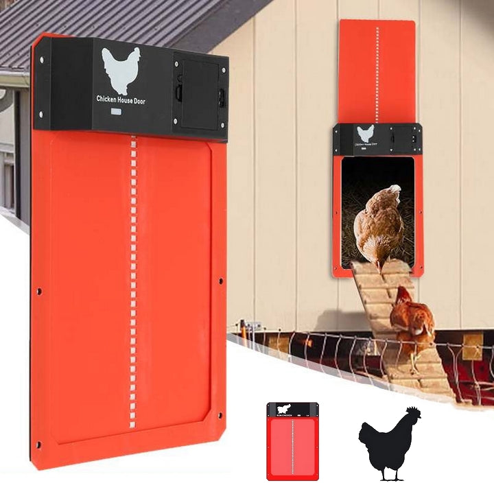 Automatisches Hühnerstall-Türsystem mit Lichtsensor für sichere Geflügelhaltung und Komfort auf dem Bauernhof.