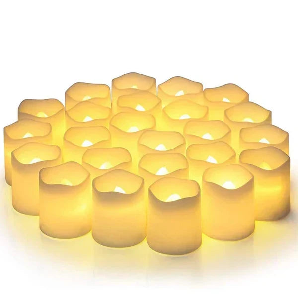 24er Set flammenlose LED Batteriekerzen für stimmungsvolle Dekoration. Schaffen warmweißes Licht & Gemütlichkeit.