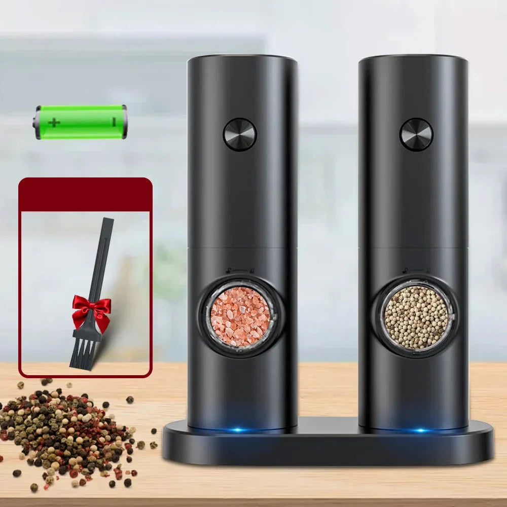 Automatisches elektrisches Gewürzmühlen-Set aus Edelstahl. Perfekt für Salz, Pfeffer & Kochen.