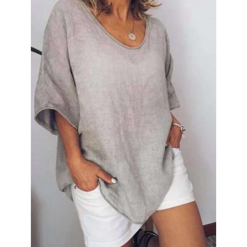 Hochwertiges Damen Oversized Leinen T-Shirt für den Sommer. Luftig, lässig & komfortabel. Kurzarm-Freizeit.