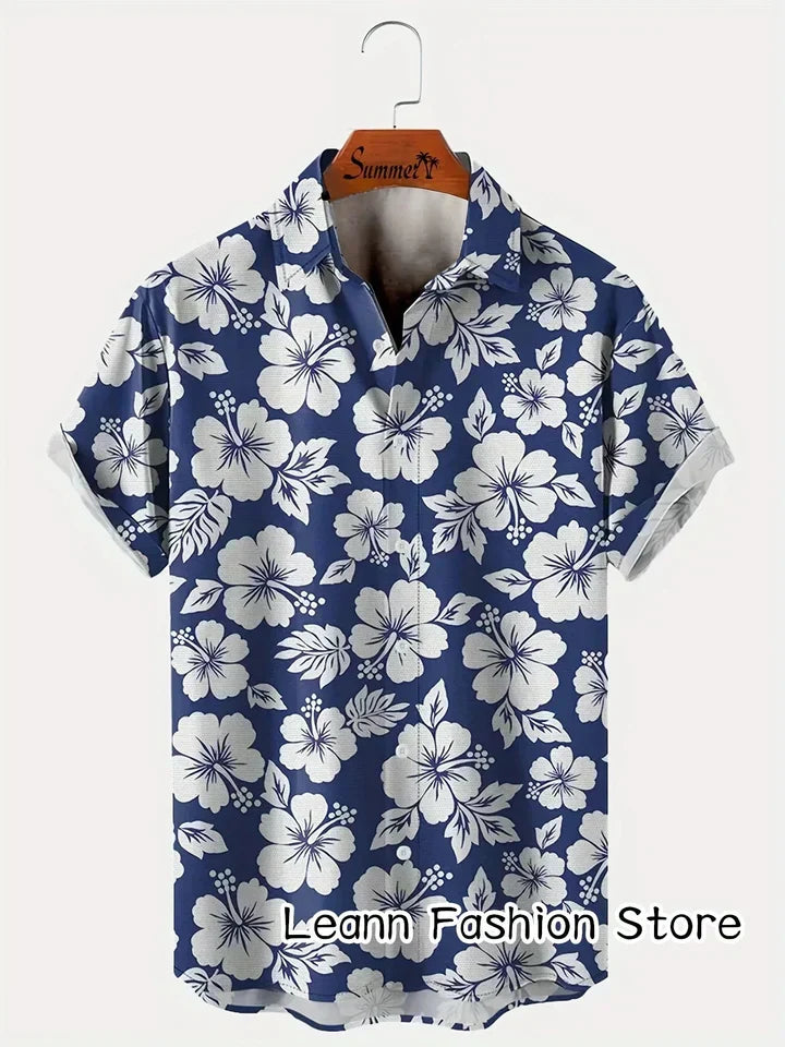 Bequemes Herrenhemd mit floralem Muster. Lässiges Kurzarmhemd, ideal für Strand, Urlaub und warme Sommertage.