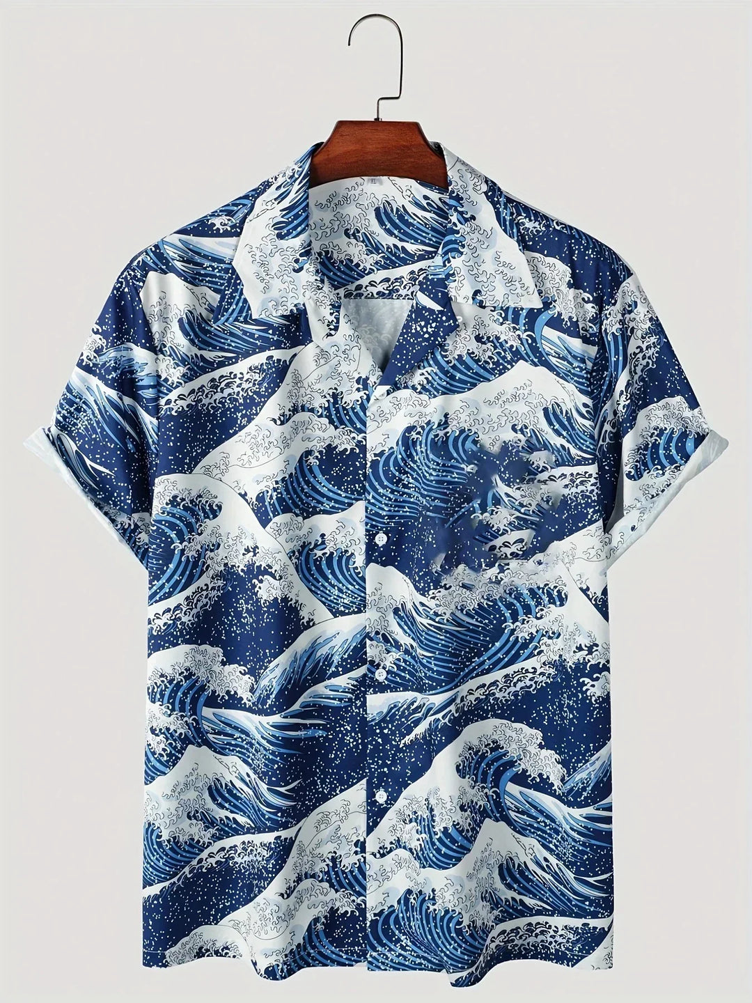 Trendiges Herren Sommerhemd in Blau-Rot mit modernem floralem Design. Stylisches Kurzarmhemd für Männer Mode.