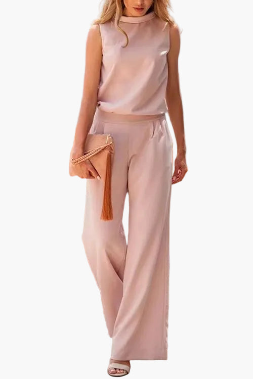 Eleganter ärmelloser Damen Jumpsuit mit weitem Bein, ideal für Business, Party und Freizeit.