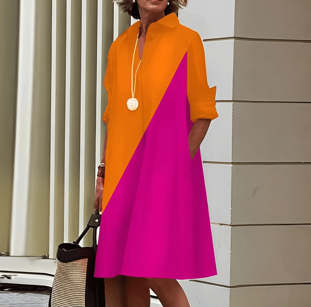Elegantes Damen Herbstkleid mit Umschlagkragen. Bequemes Shirtdress für Frühling und Herbst, lockere Passform.