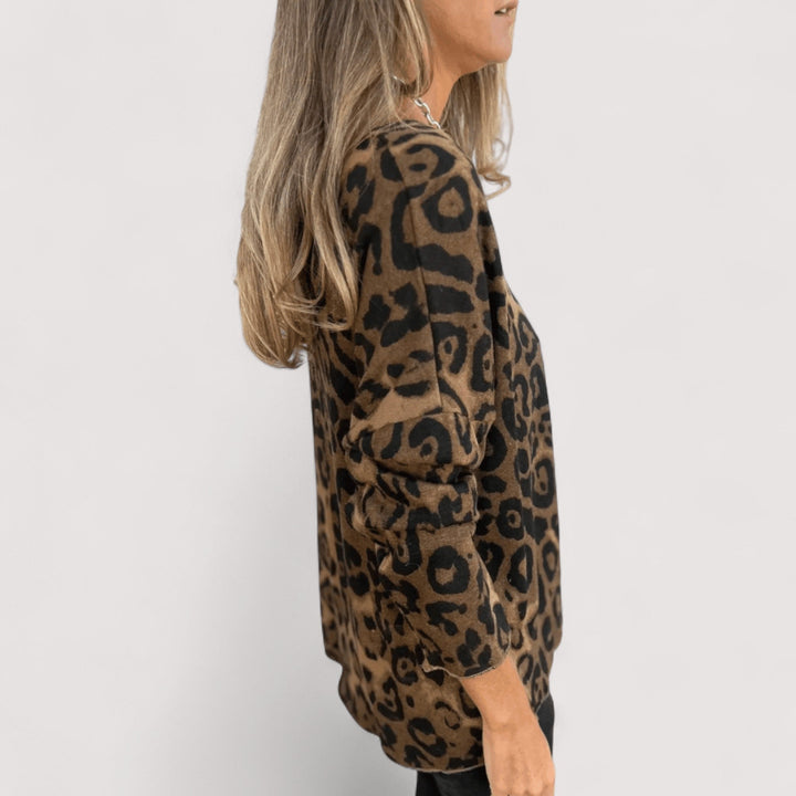 Stilvolles Damen Leoparden Top für Herbst und Sommer. Lockere Passform, ideal für Freizeit und Alltagskleidung.