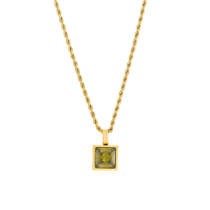 Moderne Damen Halskette Gold aus Edelstahl, grüne Zirkon-Anhänger an einer stilvollen Rope Chain.