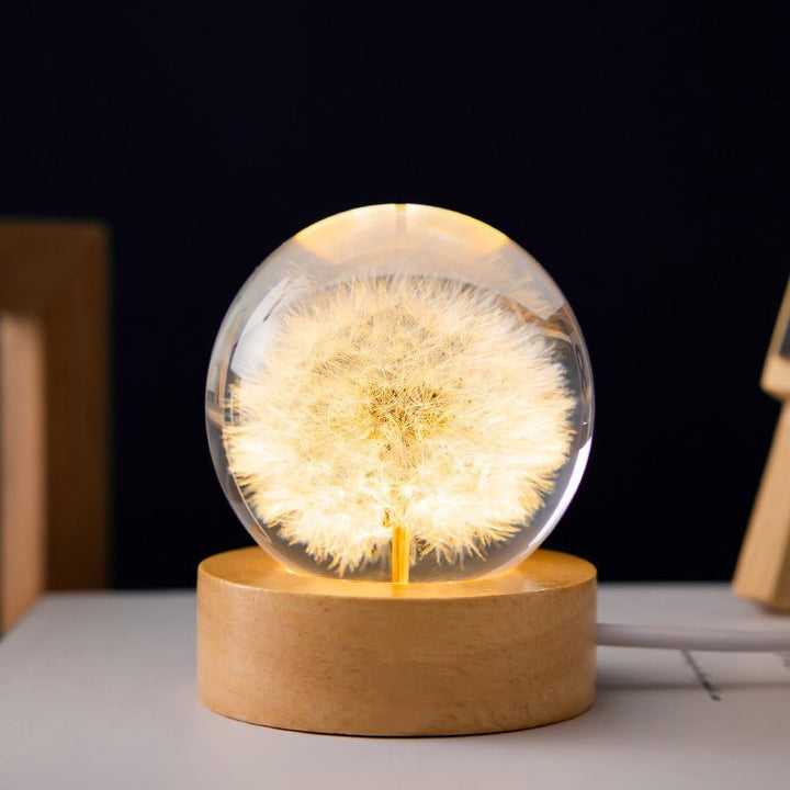 Einzigartige Kristallkugel Lampe mit zarten Ewigen Blumen und sanftem LED-Licht, perfekte Wohndekoration.