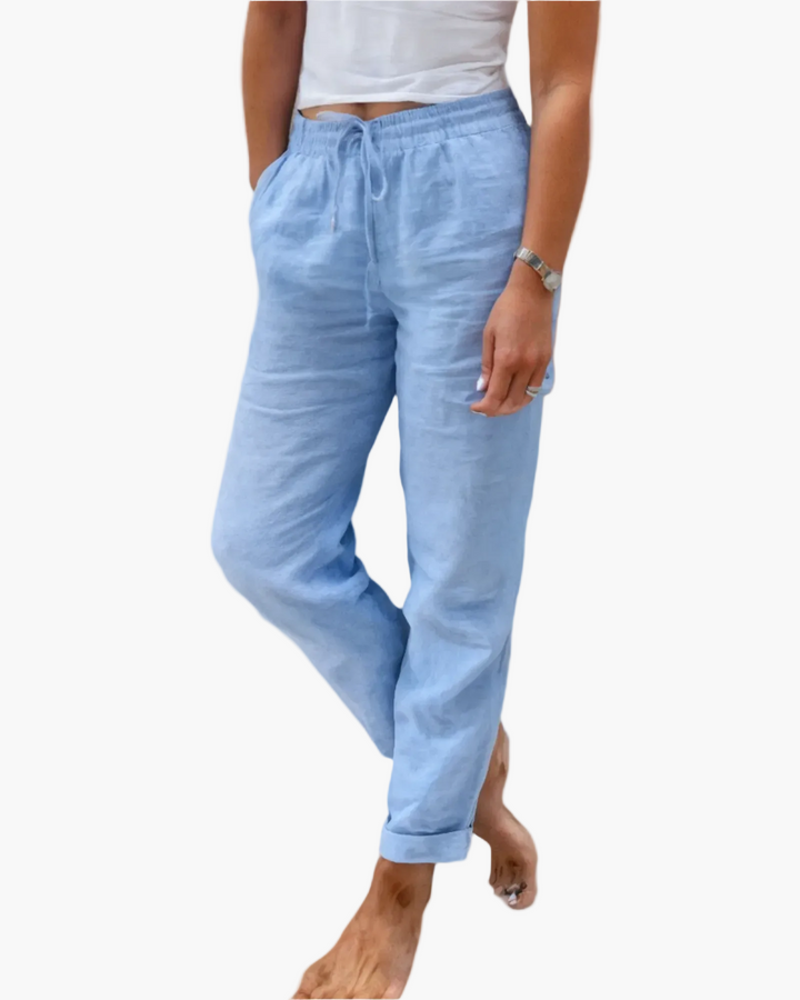 Bequeme Damen Freizeithose mit Tunnelzug, perfekt für Sommer, Freizeit & Alltag. Lockeres, gerades Bein, leicht.