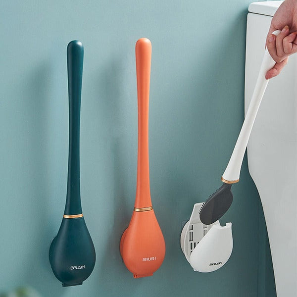 Clevora Silikon-Toilettenbürste mit Wandhalterung & Tropffang für hygienische Badpflege.