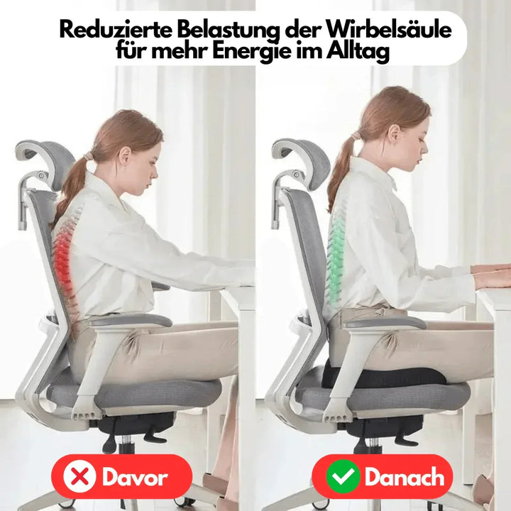 Hochwertiges Memoryschaum-Sitzkissen, orthopädisch, für besseren Komfort & Haltung.