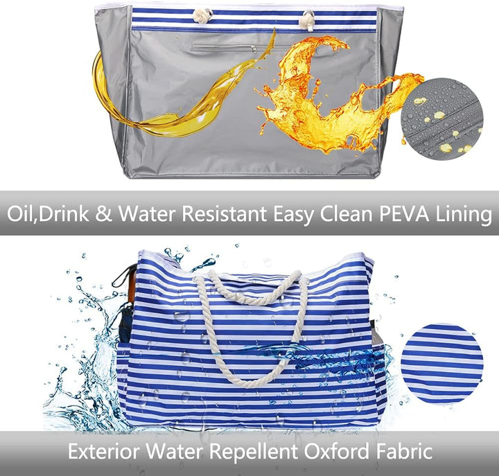 Wasserdichte XL Strandtasche für Damen mit Bonus-Reiseetui; perfekt organisiert für Strand, Pool & Reise.