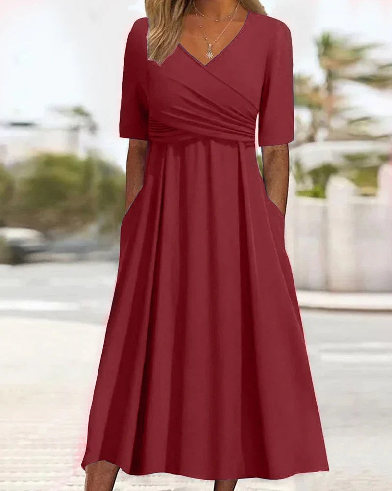 Vielseitiges Damen Langarm Midikleid, figurbetont und elegant, ideal für Büro und Freizeit im Herbst/Frühling.