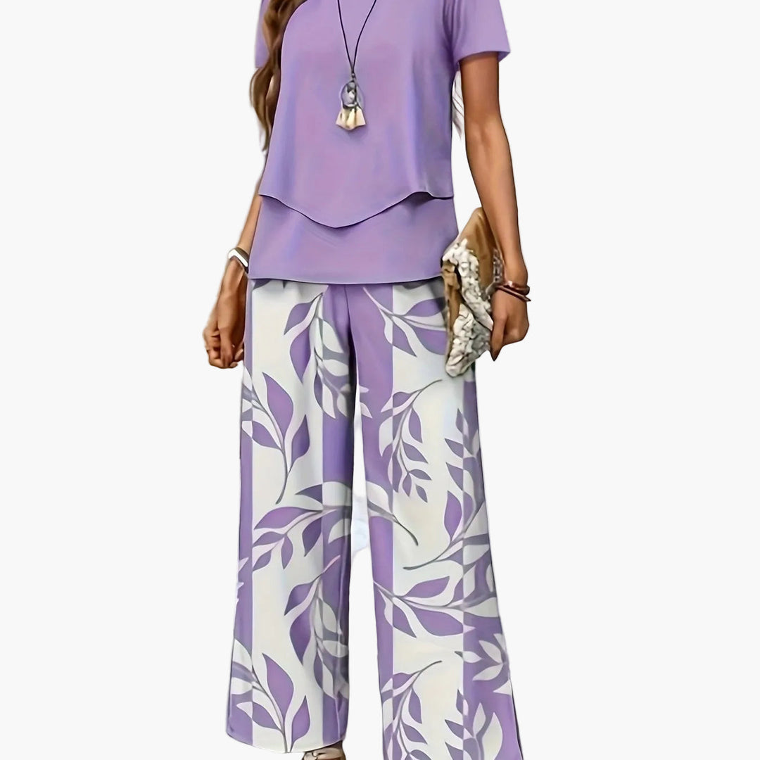 Modisches & bequemes Damen Sommer Set Zweiteiler mit weiten Hosen & Kurzarmshirt.