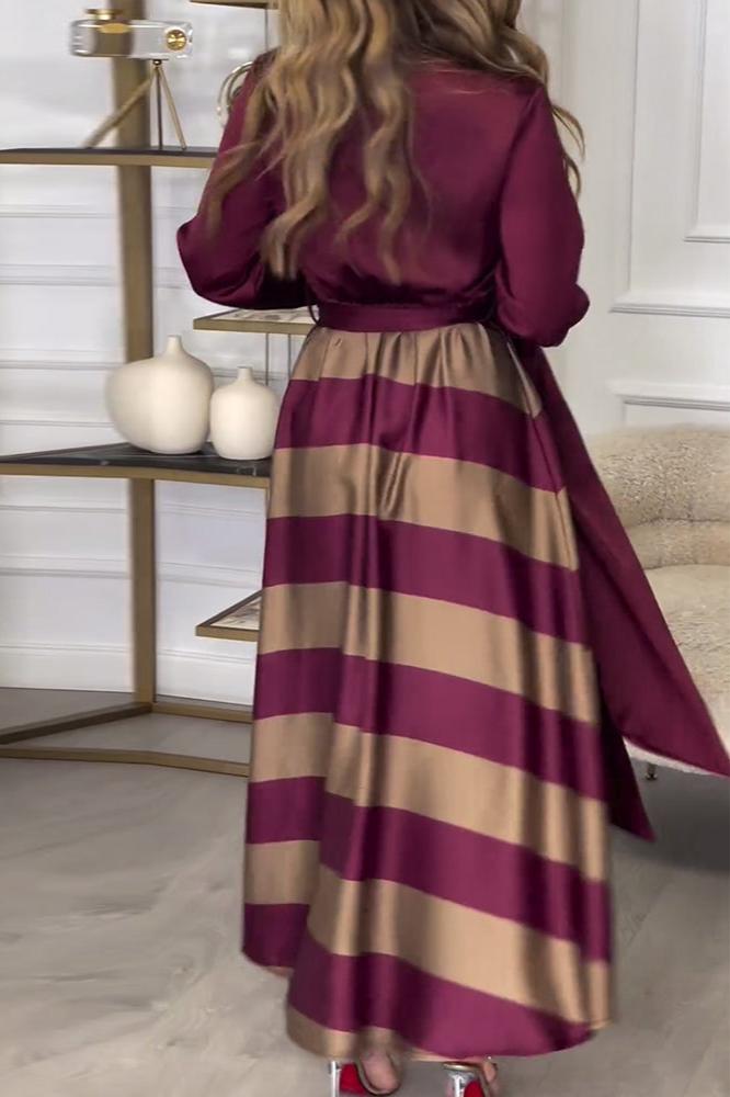 Elegantes Damen Maxikleid mit Streifen, perfekt für Frühling, Sommer, Freizeit & Abend. Modisches Langarm-Kleid.