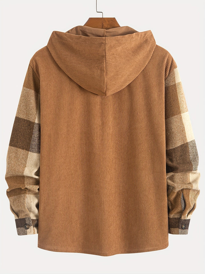 Bequeme Herren Freizeit-Hemdjacke, kariert, Kapuze, langärmlig, ideal für kalte Tage.