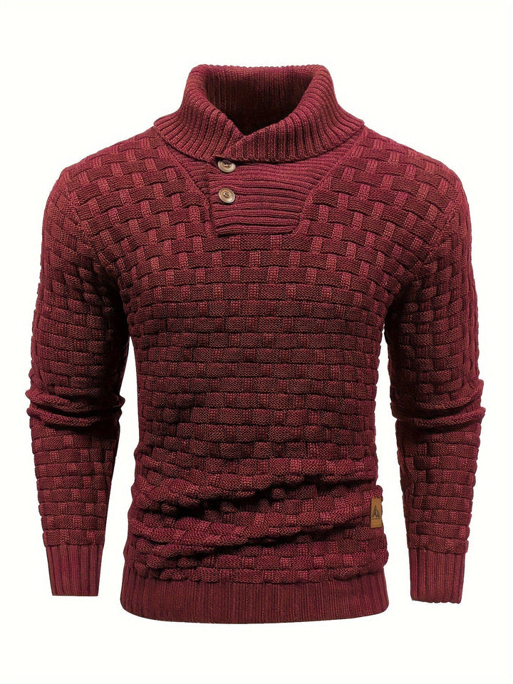 Moderner Herren Winterpullover mit Waffelstruktur, Schalkragen; vielseitige Freizeitmode.