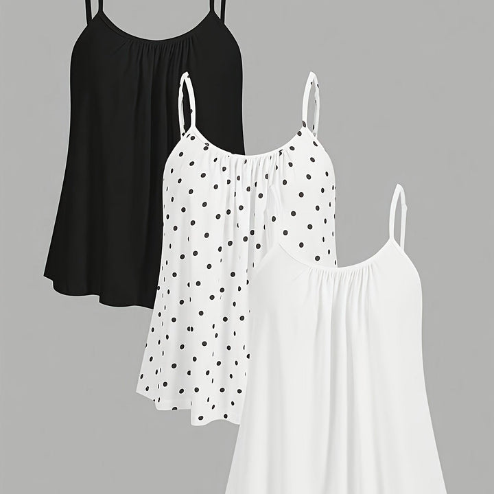 Weiches Damen Tank Top 3er-Set, bequeme Passform mit Spaghettiträgern für jeden Tag geeignet.